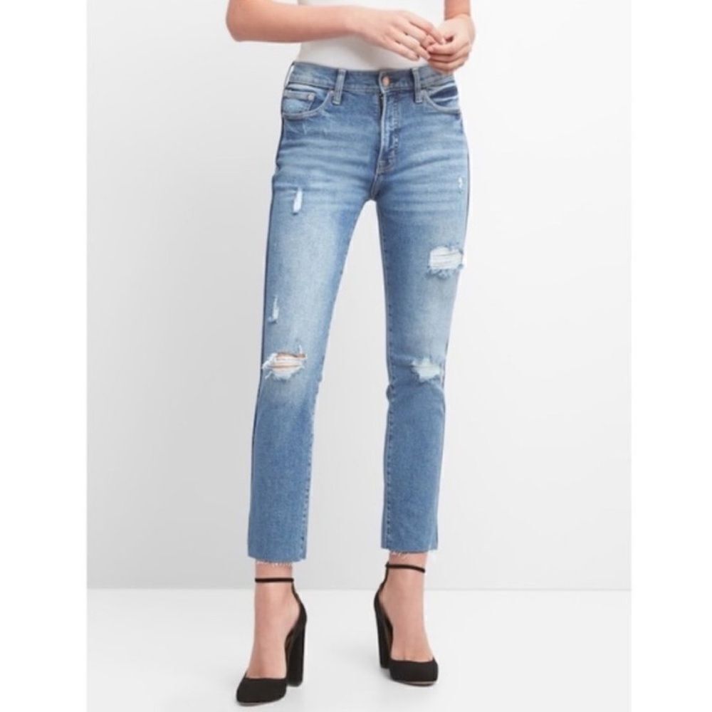 NEW Gap 1969 High Rise Slim Straight Distressed Jeans Size 28